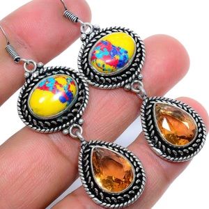 Yellow Turquoise Smoky Topaz 925 Silver Earrings